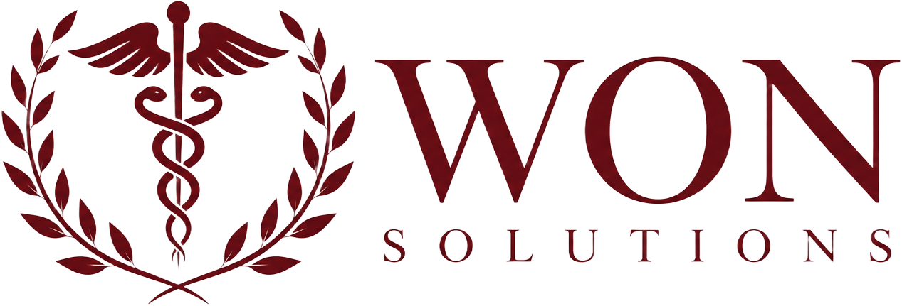 WON Solutions, caduceus and laurel logo